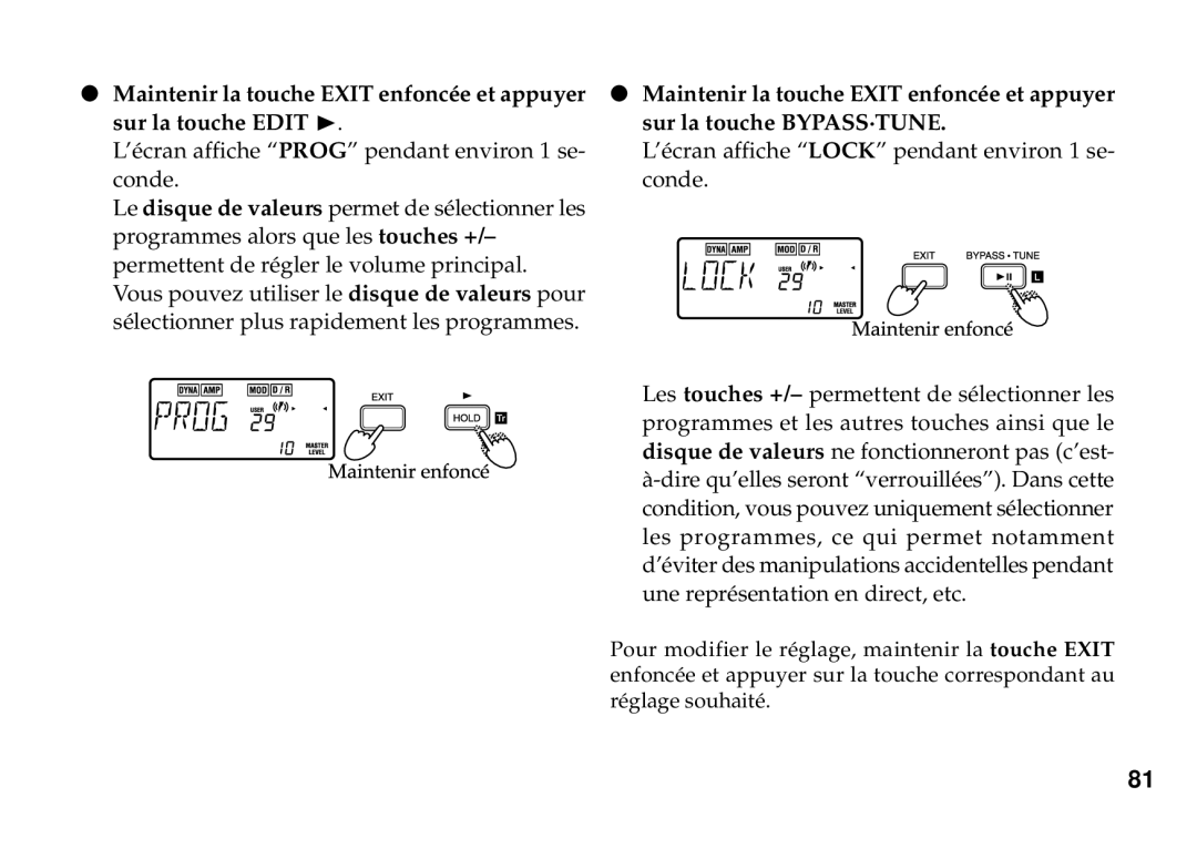 Korg PX3B manual ’écran affiche Lock pendant environ 1 se- conde 