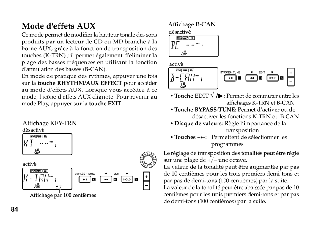 Korg PX3B manual Mode deffets AUX 