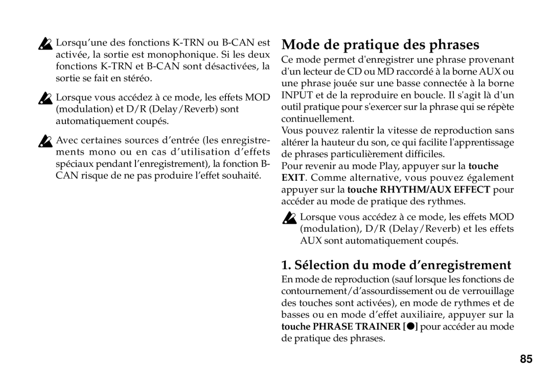 Korg PX3B manual Sélection du mode d’enregistrement 