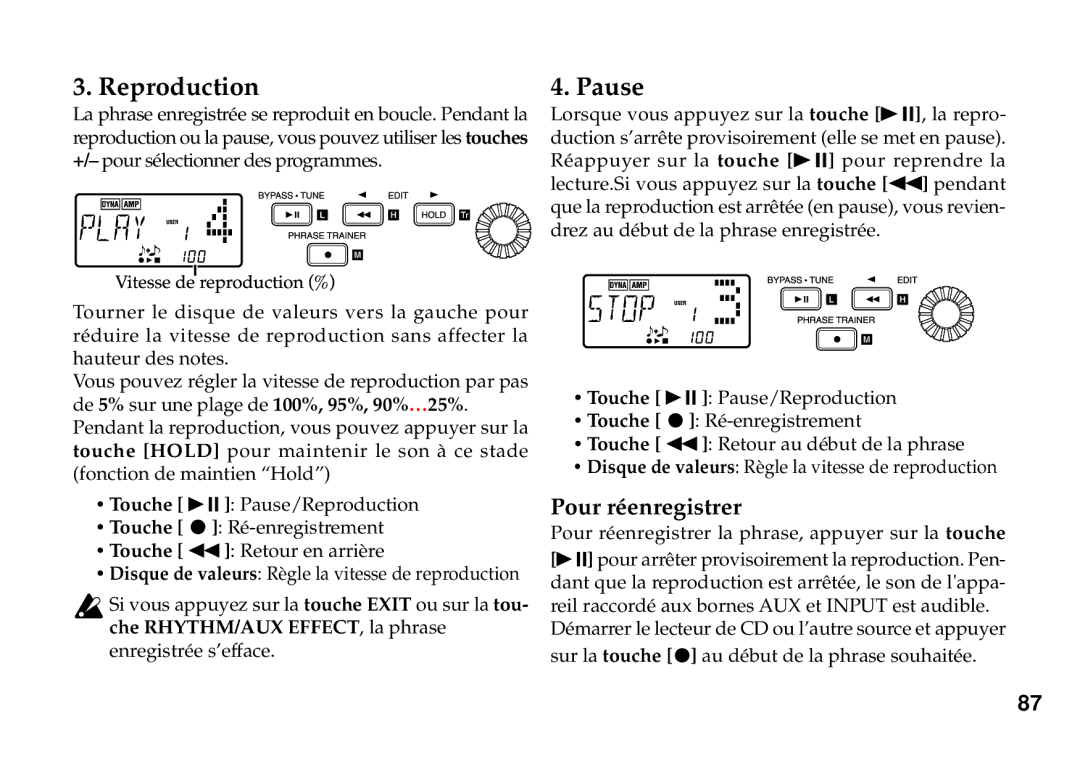 Korg PX3B manual Pour réenregistrer 