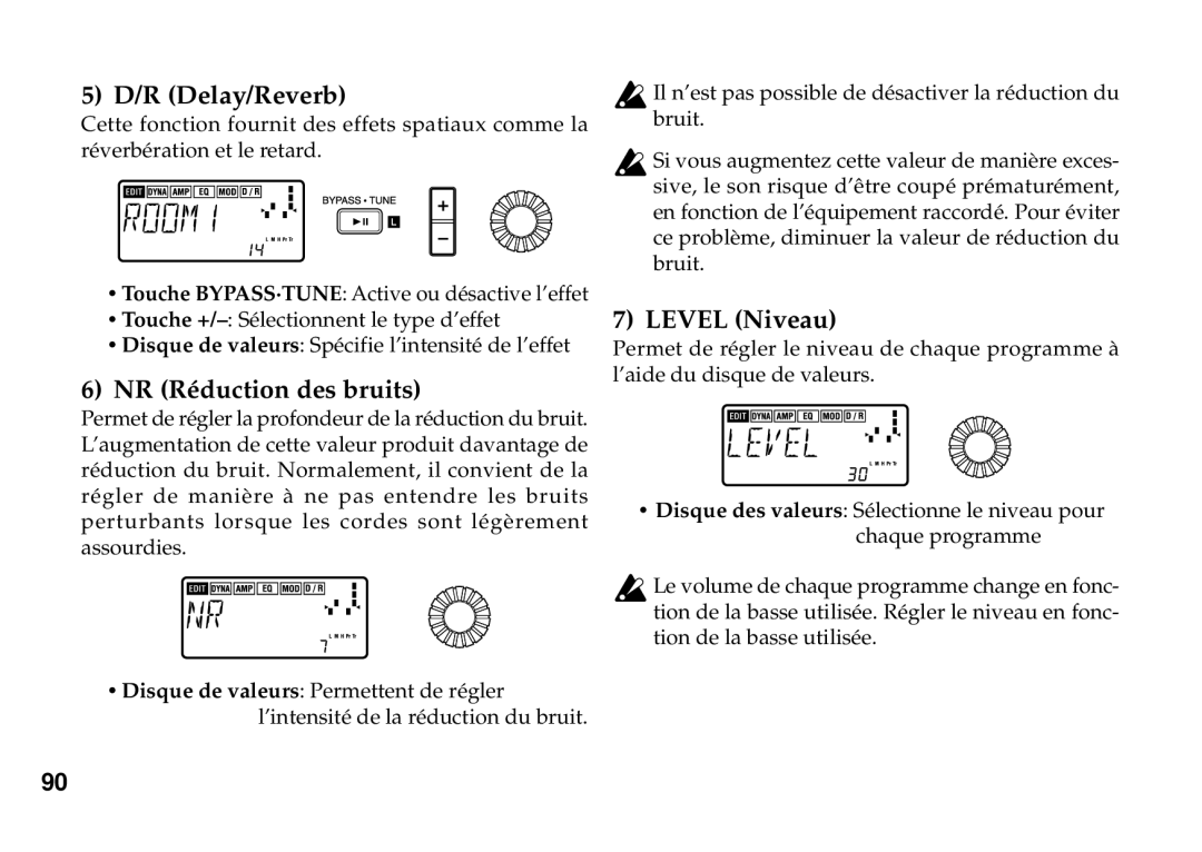 Korg PX3B manual R Delay/Reverb, NR Réduction des bruits, Level Niveau 