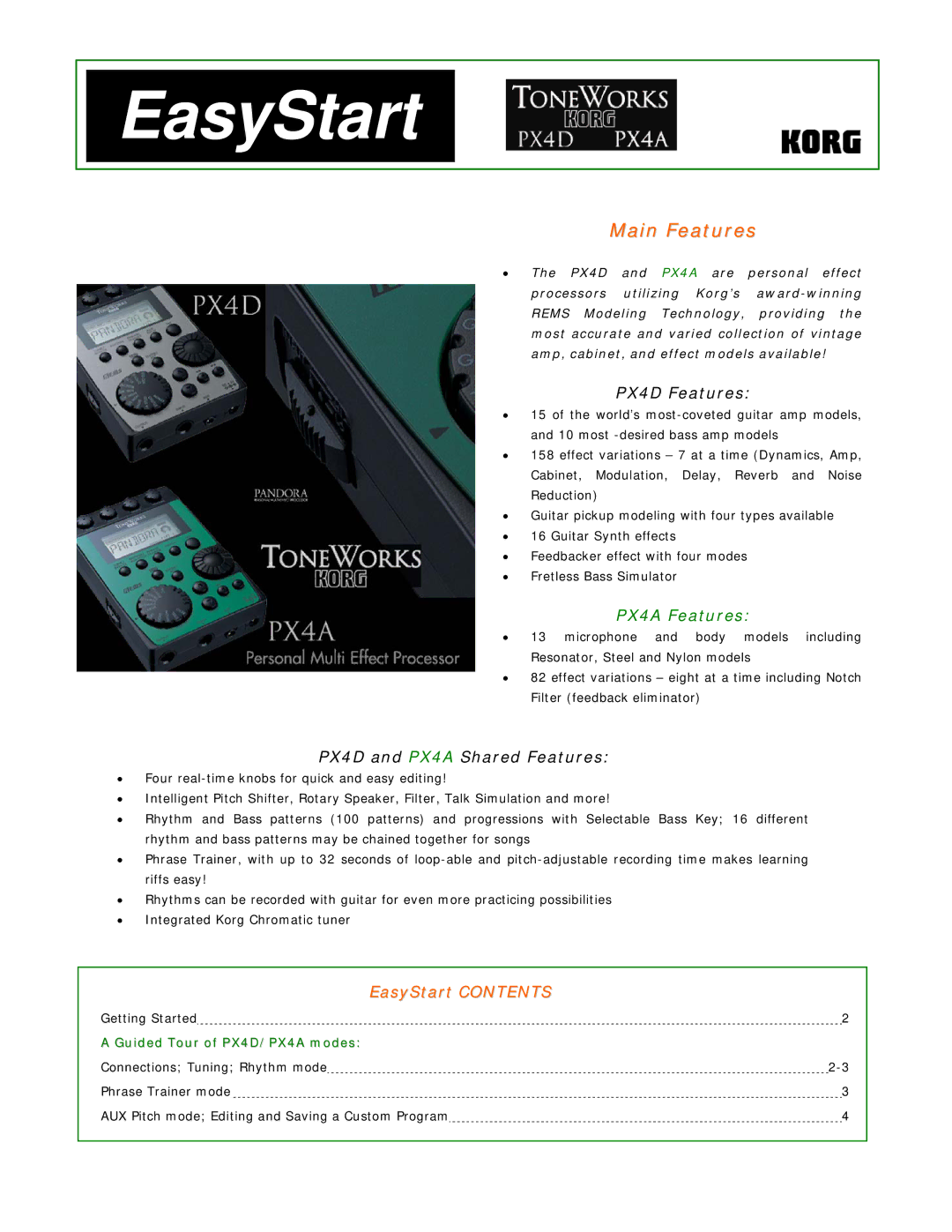 Korg PX4D, PX4A manual EasyStart 