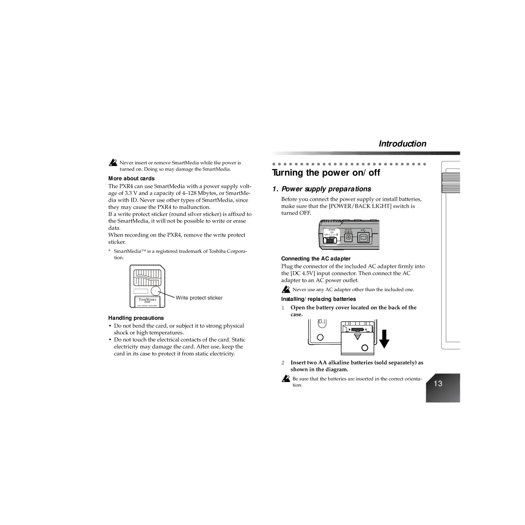 Korg PXR4 owner manual Turning the power on/off, Power supply preparations 