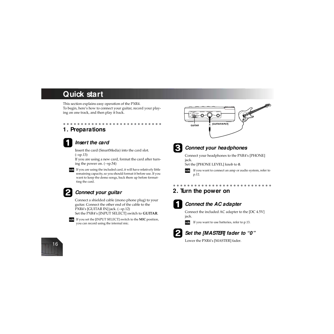 Korg PXR4 owner manual Preparations, Turn the power on, Connect the included AC adapter to the DC 4.5V jack 