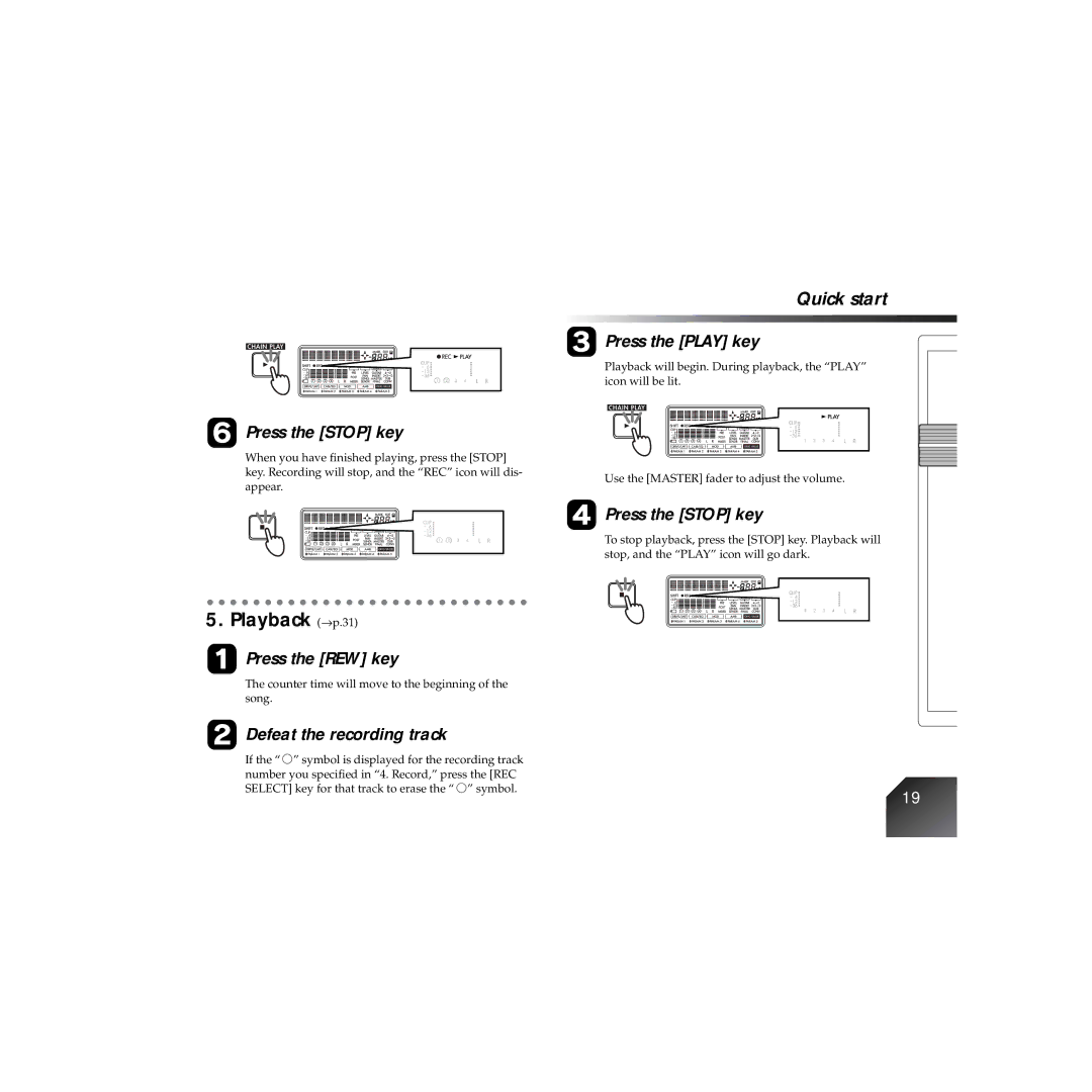 Korg PXR4 owner manual Playback → p.31, Counter time will move to the beginning of the song 