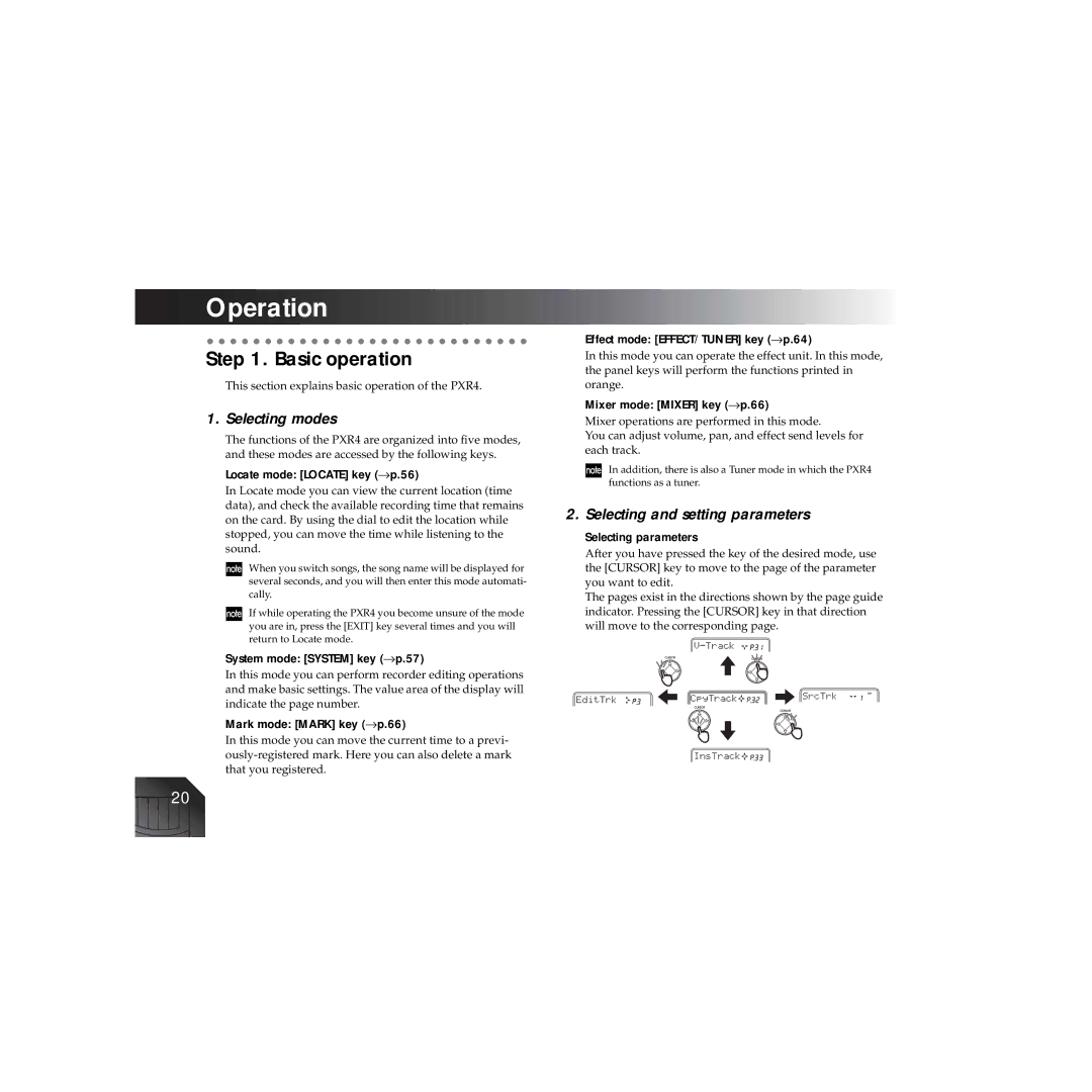 Korg PXR4 owner manual Basic operation, Selecting modes, Selecting and setting parameters 