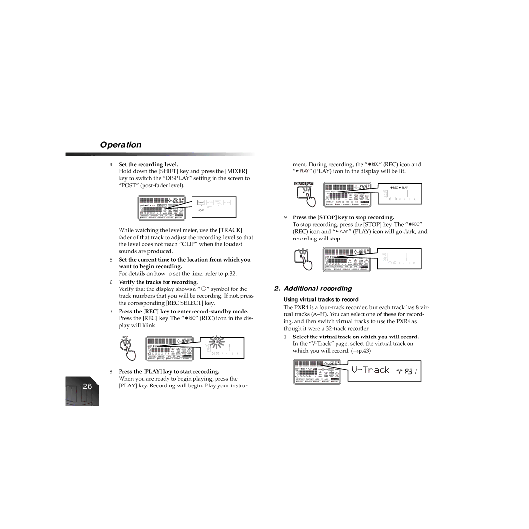 Korg PXR4 owner manual Additional recording, Using virtual tracks to record 