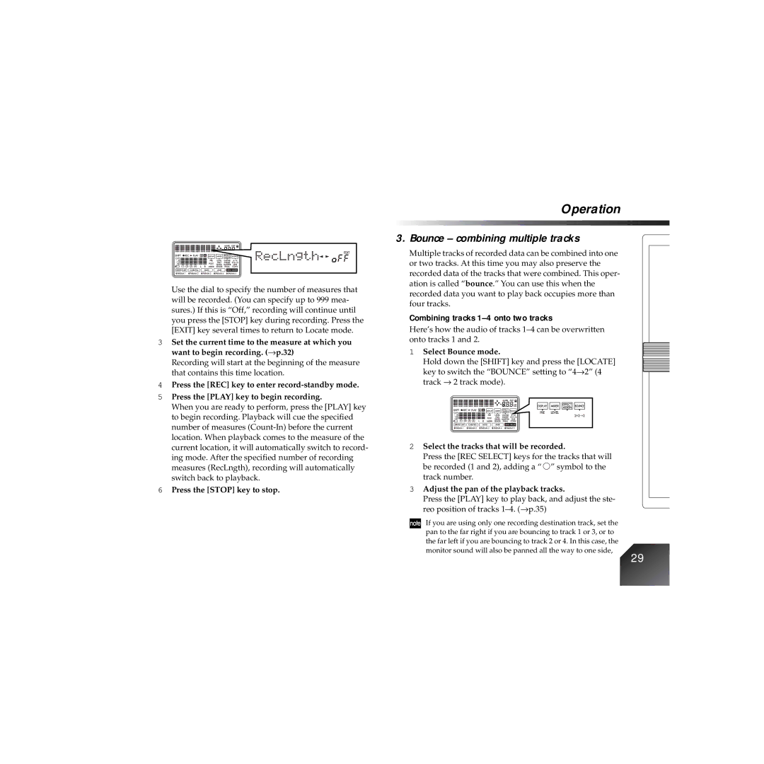 Korg PXR4 owner manual Bounce combining multiple tracks, Combining tracks 1-4 onto two tracks 