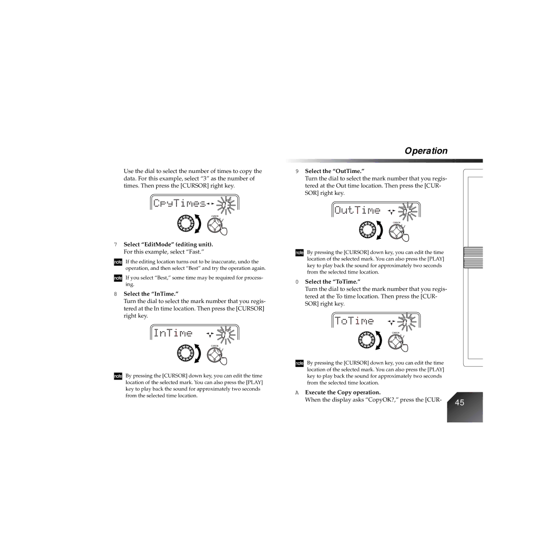 Korg PXR4 owner manual Select EditMode editing unit. For this example, select Fast, Select the InTime, Select the OutTime 