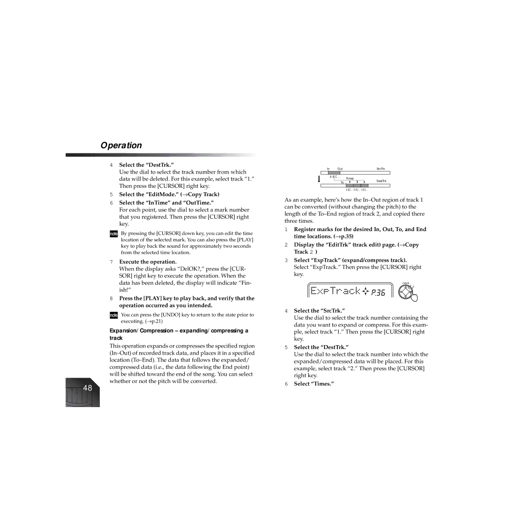 Korg PXR4 owner manual Expansion/Compression expanding/compressing a track, Select Times 