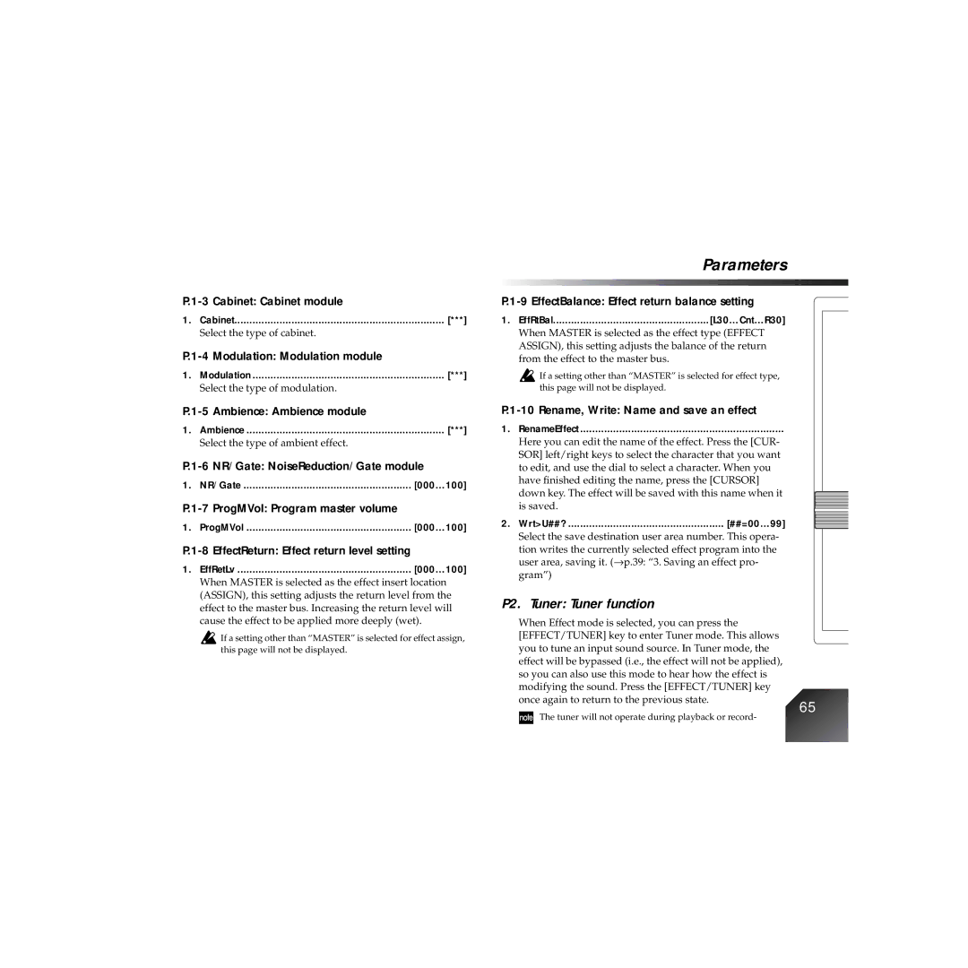 Korg PXR4 owner manual P2. Tuner Tuner function 