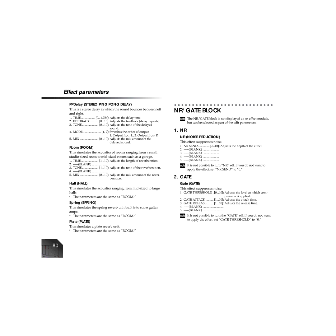 Korg PXR4 owner manual NR/GATE Block 