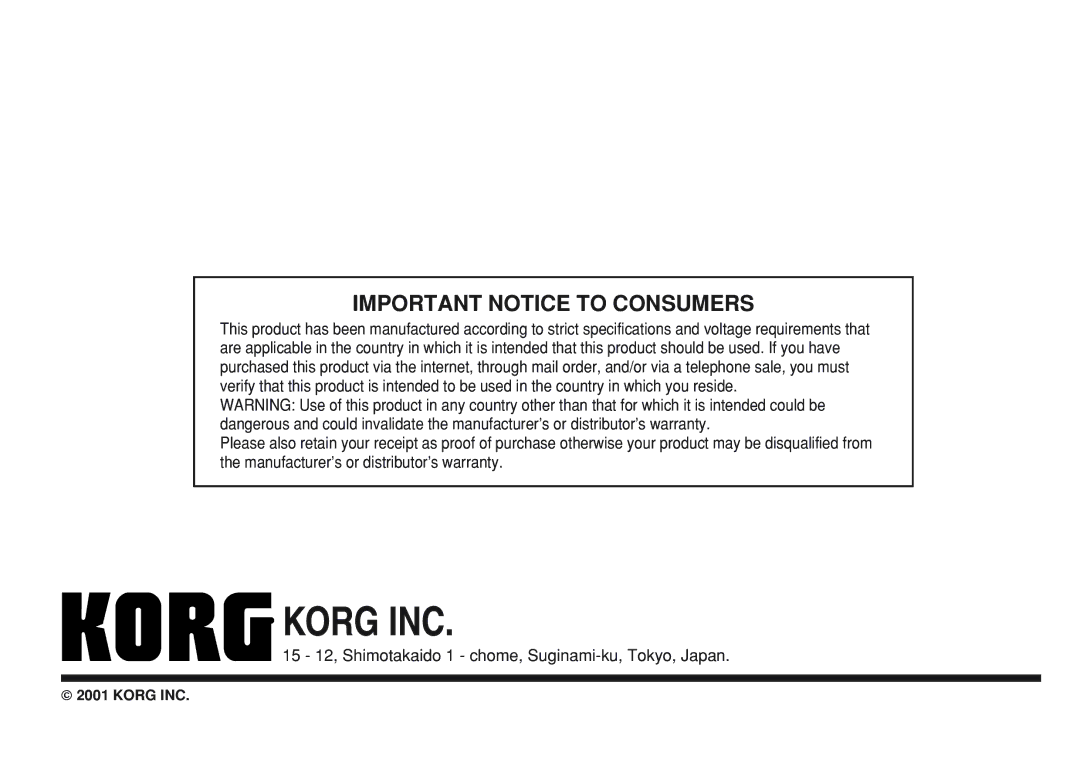 Korg PXR4 owner manual Korg INC 