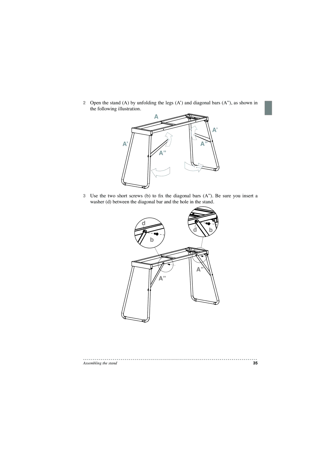 Korg SP-250 manual Assembling the stand 