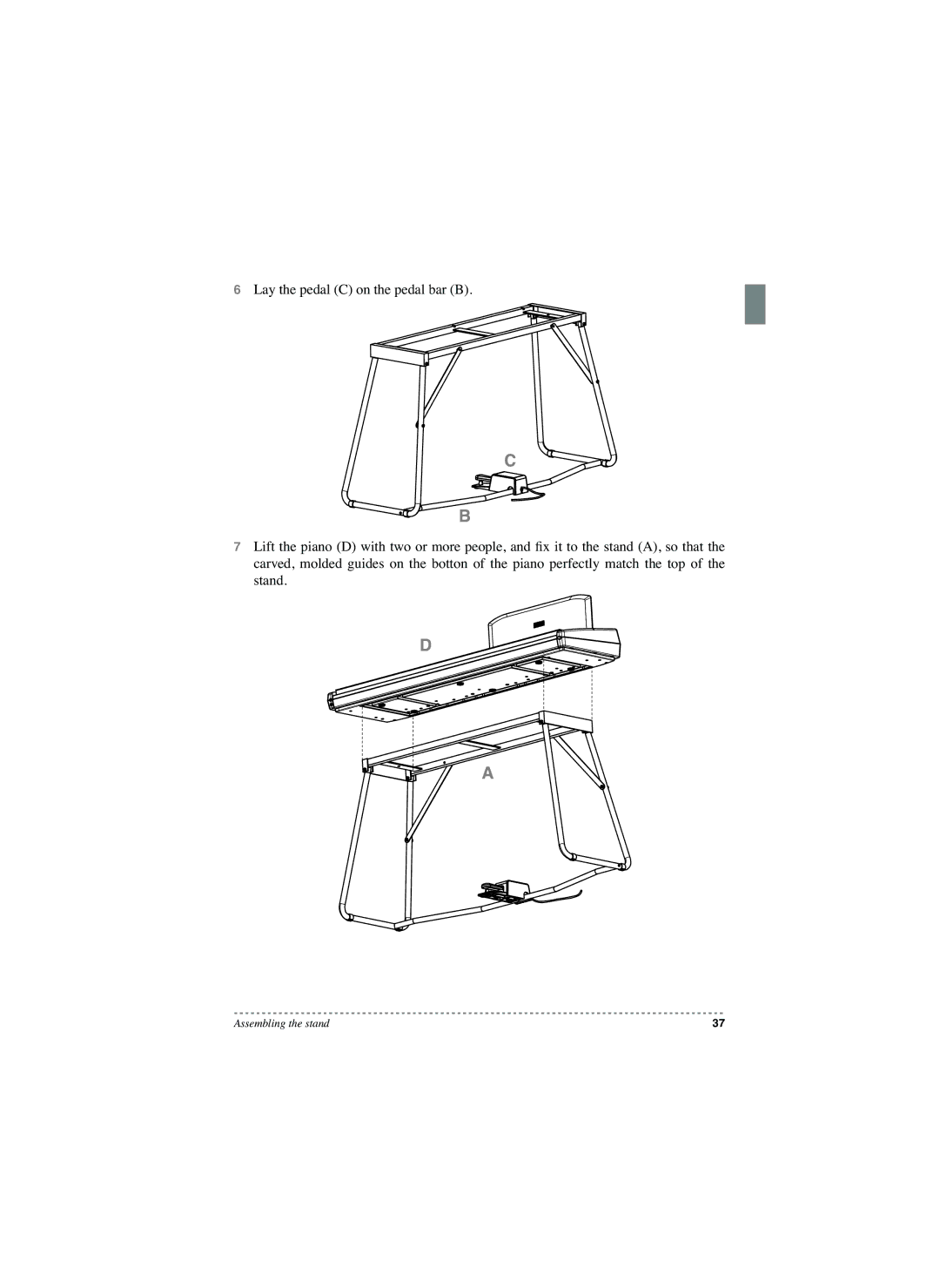 Korg SP-250 manual Assembling the stand 