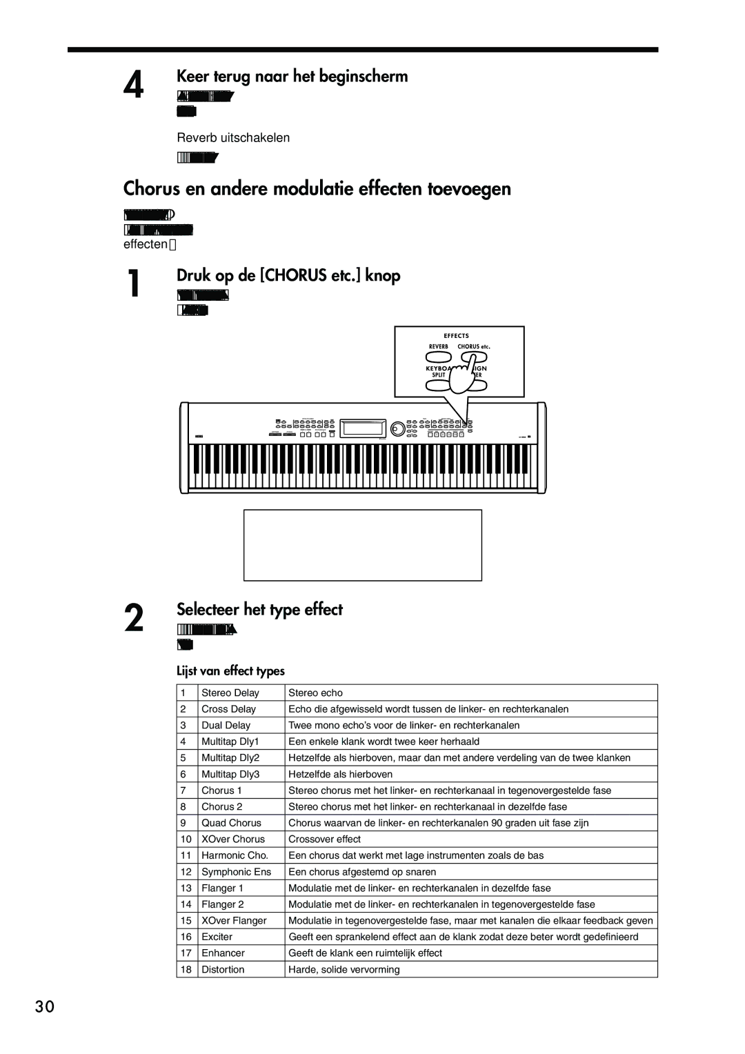 Korg Sp-500 manual Chorus en andere modulatie effecten toevoegen, Druk op de Chorus etc. knop, Selecteer het type effect 