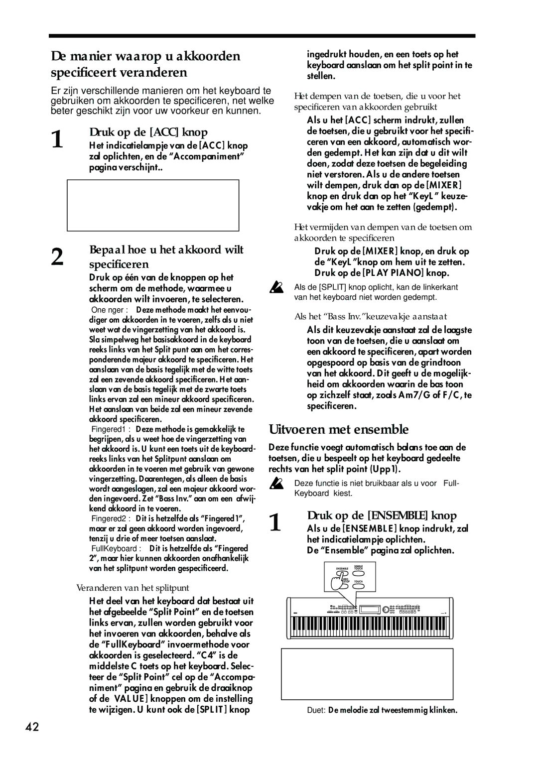 Korg Sp-500 De manier waarop u akkoorden speciﬁceert veranderen, Uitvoeren met ensemble, Bepaal hoe u het akkoord wilt 