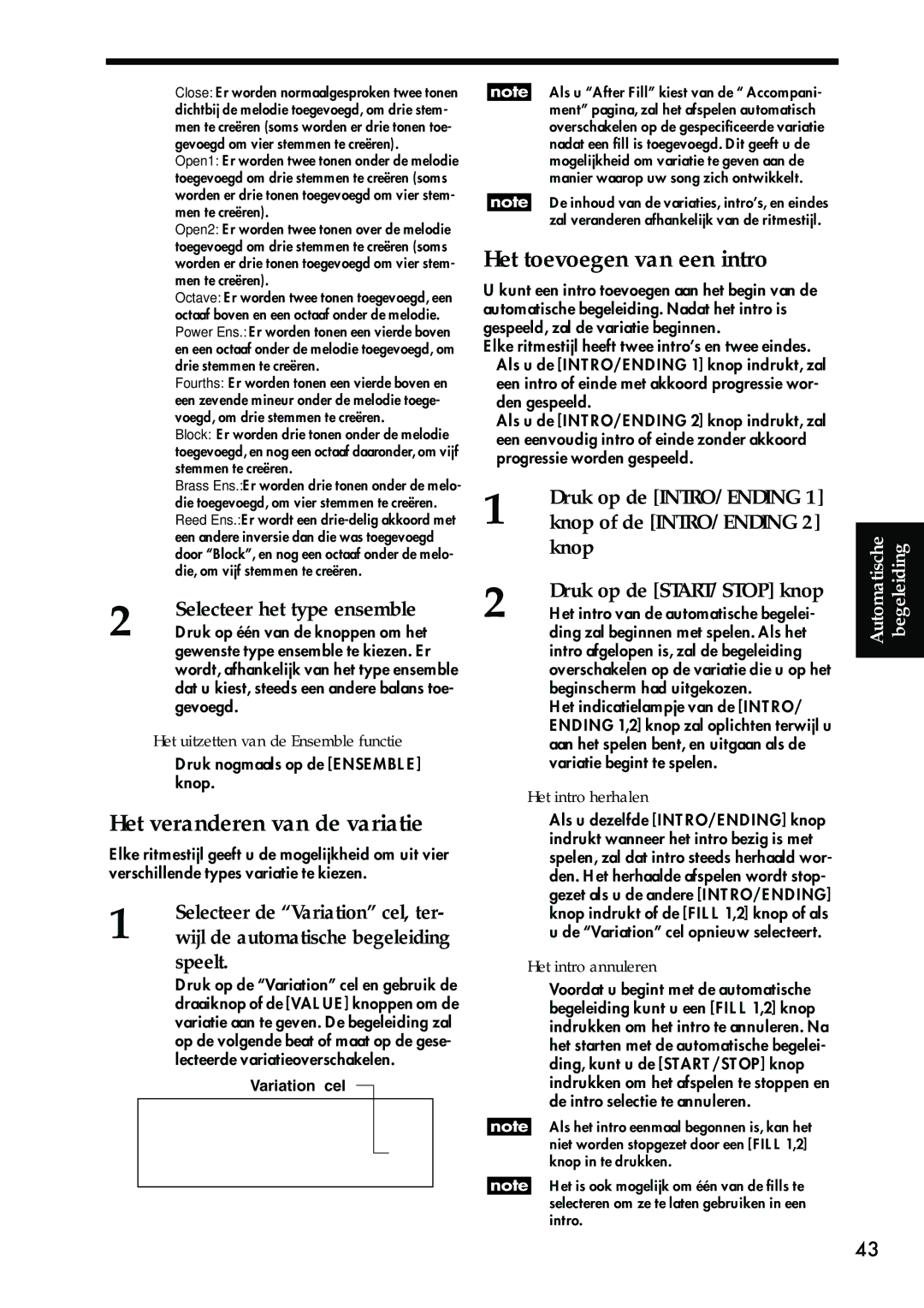 Korg Sp-500 manual Het veranderen van de variatie, Het toevoegen van een intro 