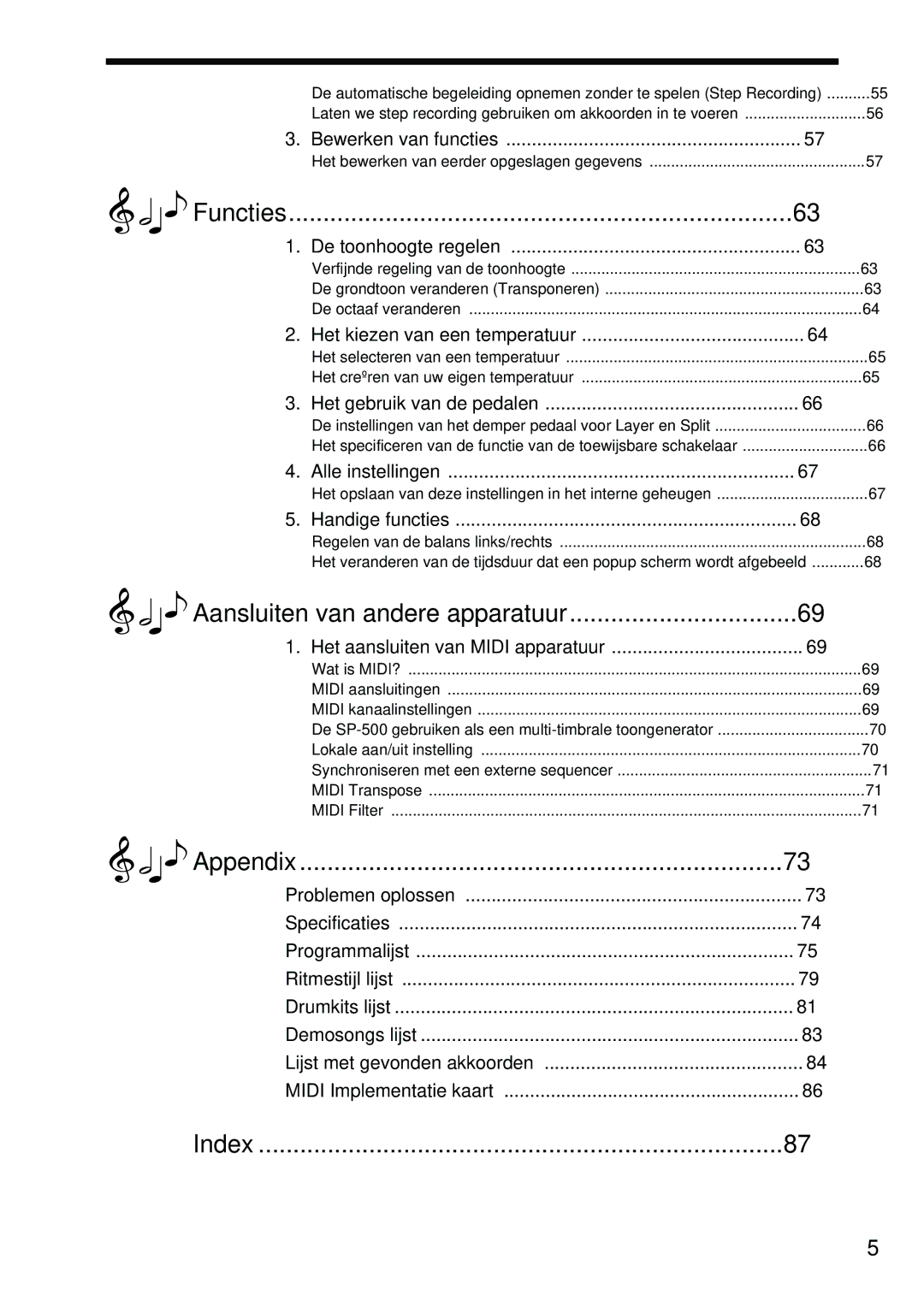 Korg Sp-500 manual Aansluiten van andere apparatuur, Functies 