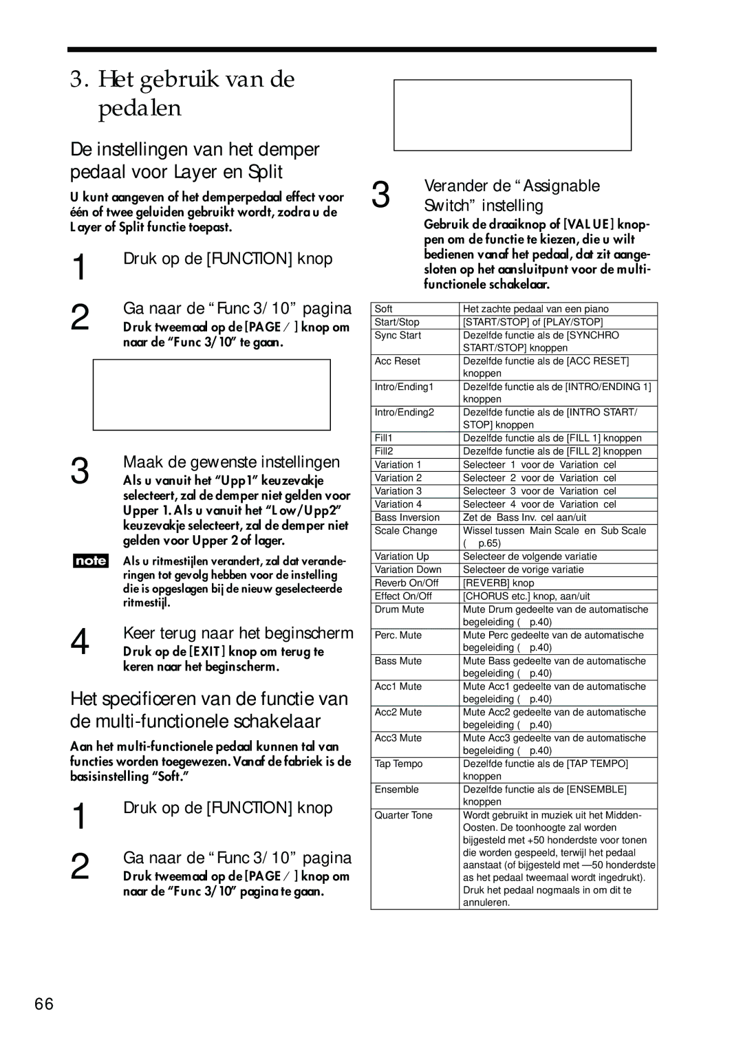 Korg Sp-500 manual Het gebruik van de pedalen, De instellingen van het demper pedaal voor Layer en Split 