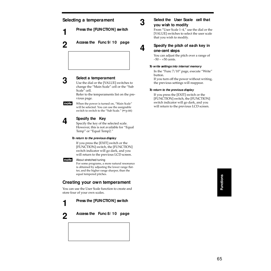 Korg Sp-500 manual Selecting a temperament, Creating your own temperament 