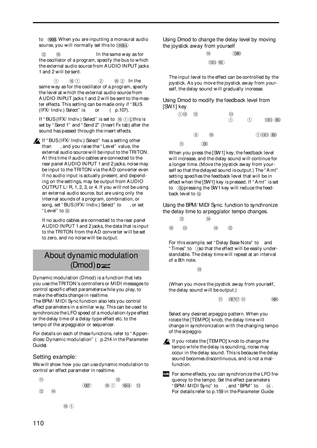 Korg Speaker System owner manual About dynamic modulation Dmod, 110, Setting example 