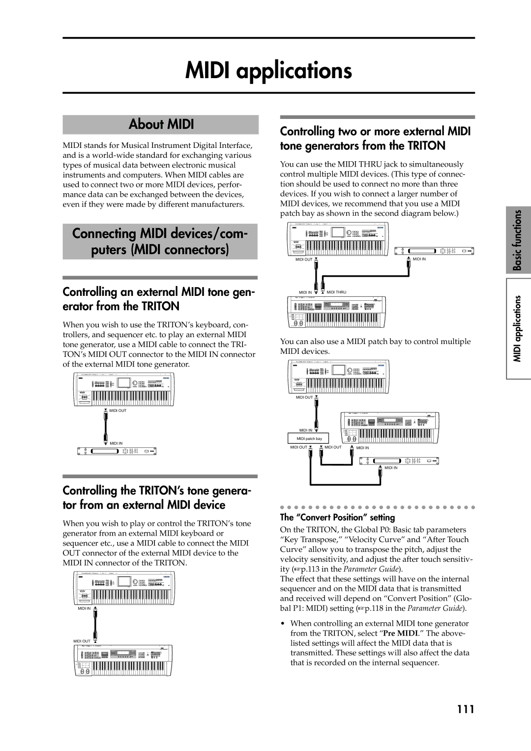 Korg Speaker System owner manual Midi applications, About Midi, Connecting Midi devices/com Puters Midi connectors, 111 