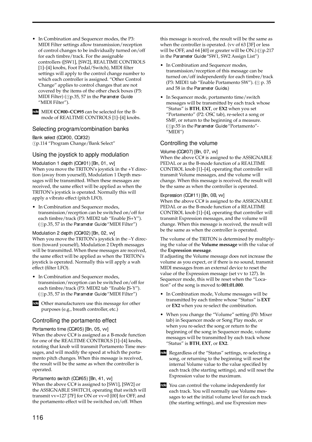 Korg Speaker System owner manual 116, Selecting program/combination banks, Using the joystick to apply modulation 