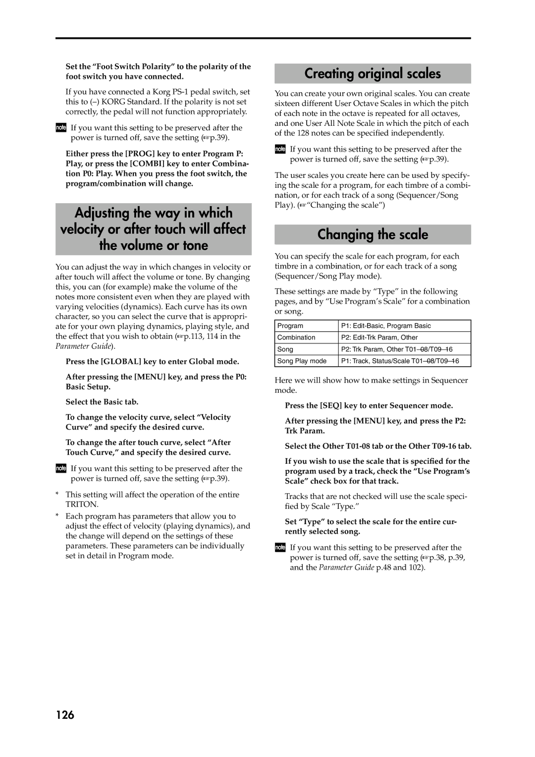 Korg Speaker System owner manual Creating original scales, Changing the scale, 126 