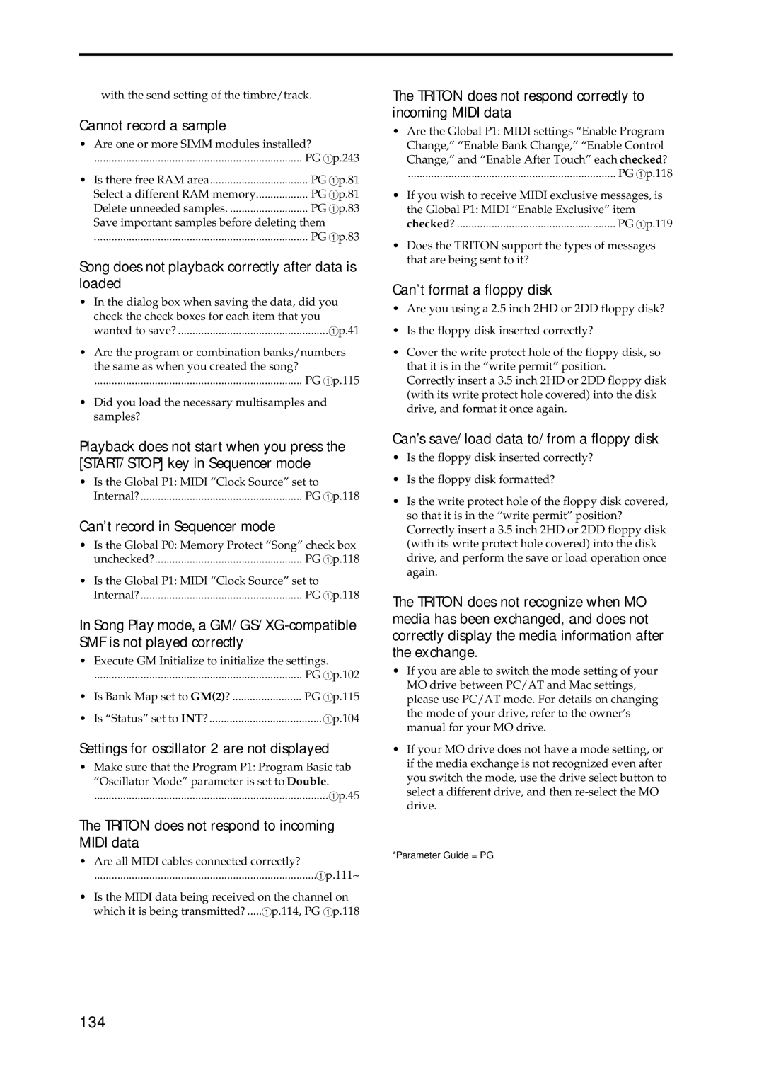 Korg Speaker System owner manual 134, Cannot record a sample 