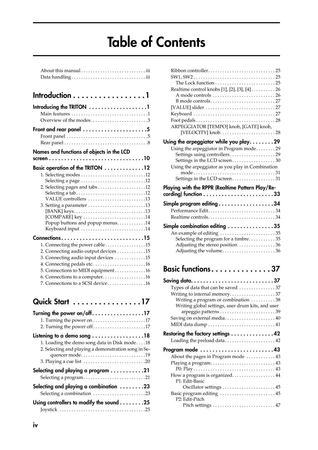 Korg Speaker System owner manual Table of Contents 