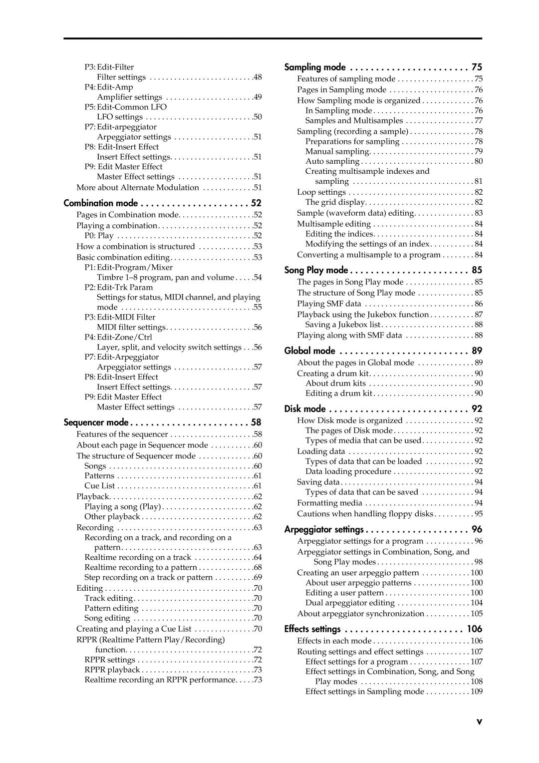 Korg Speaker System owner manual Combination mode, Sequencer mode, Sampling mode, Song Play mode, Global mode, Disk mode 