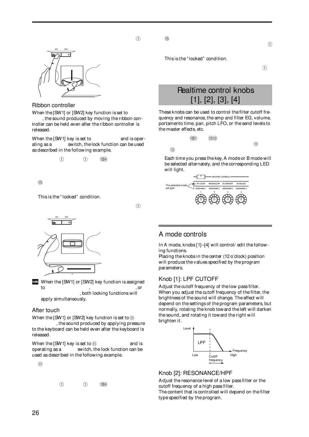 Korg Speaker System owner manual Realtime control knobs, Mode controls 