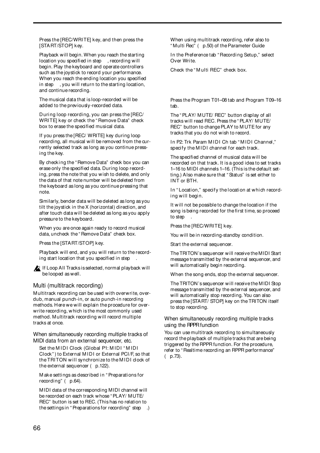 Korg Speaker System owner manual Multi multitrack recording, Start the external sequencer 