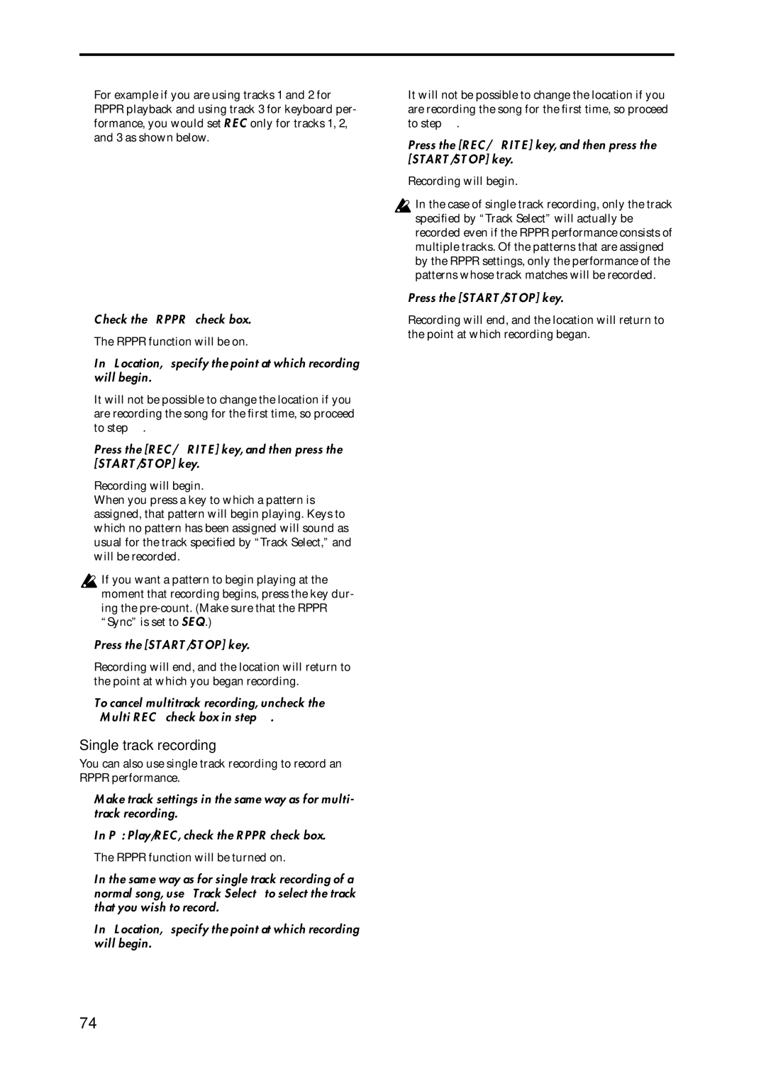 Korg Speaker System owner manual Single track recording, Check the Rppr check box 