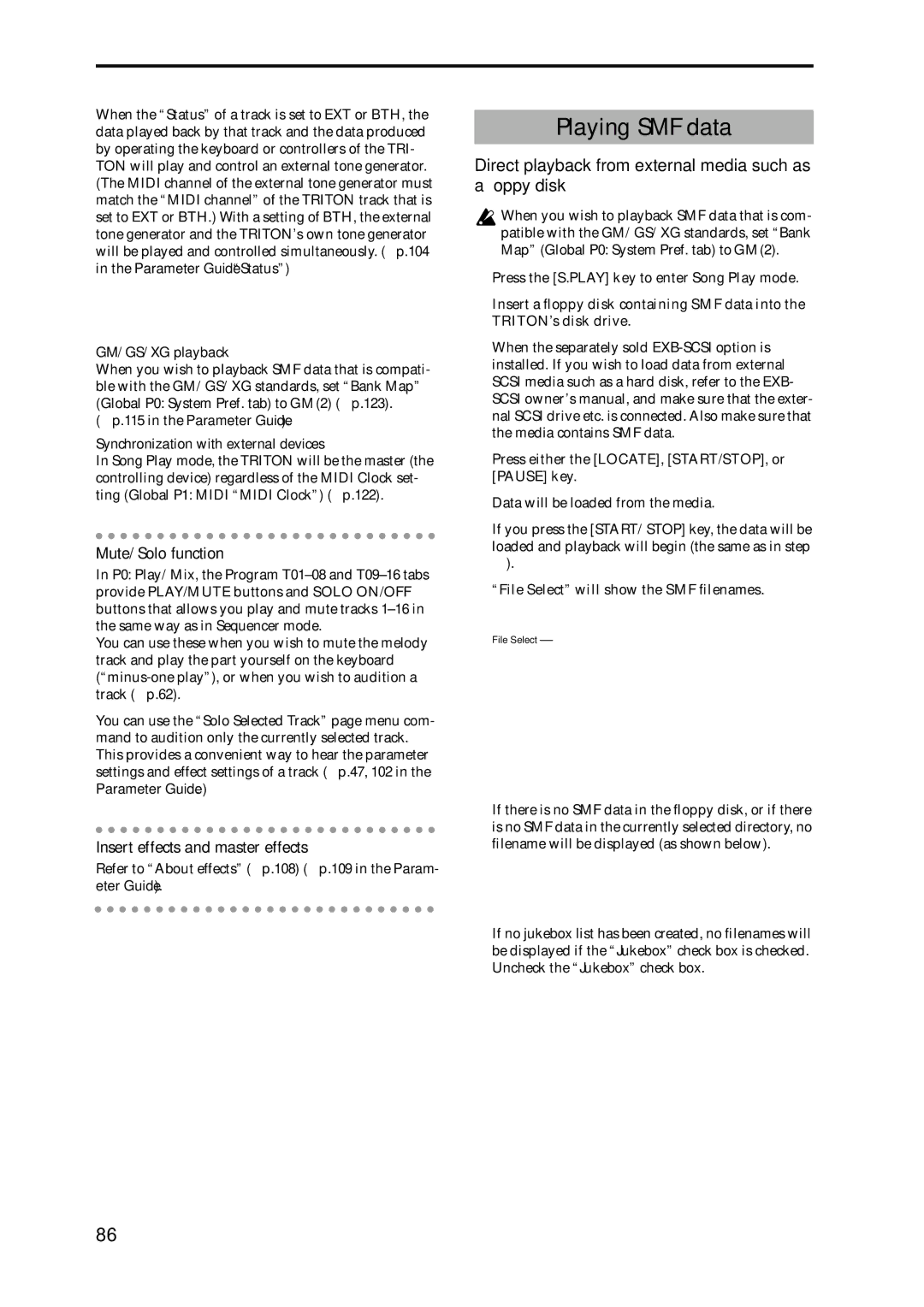 Korg Speaker System owner manual Playing SMF data, Direct playback from external media such as a ﬂoppy disk 