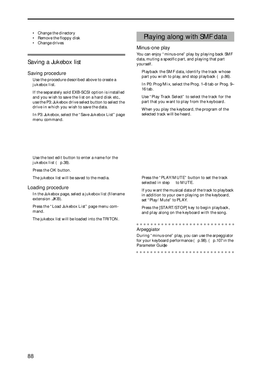 Korg Speaker System owner manual Playing along with SMF data, Saving a Jukebox list, Saving procedure, Loading procedure 