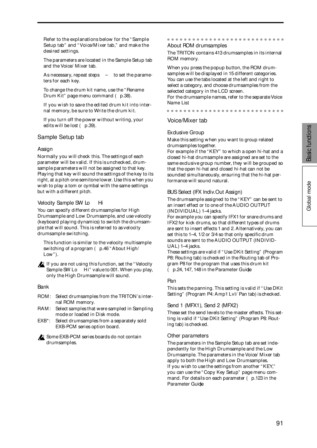 Korg Speaker System owner manual Sample Setup tab, Voice/Mixer tab 