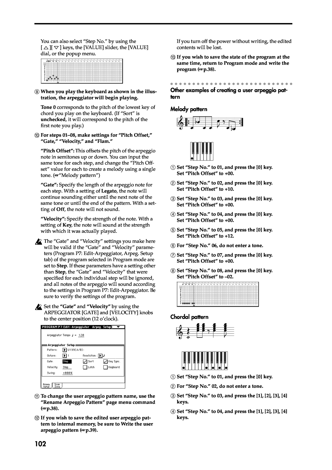 Korg Speaker System owner manual Melody pattern, Chordal pattern 