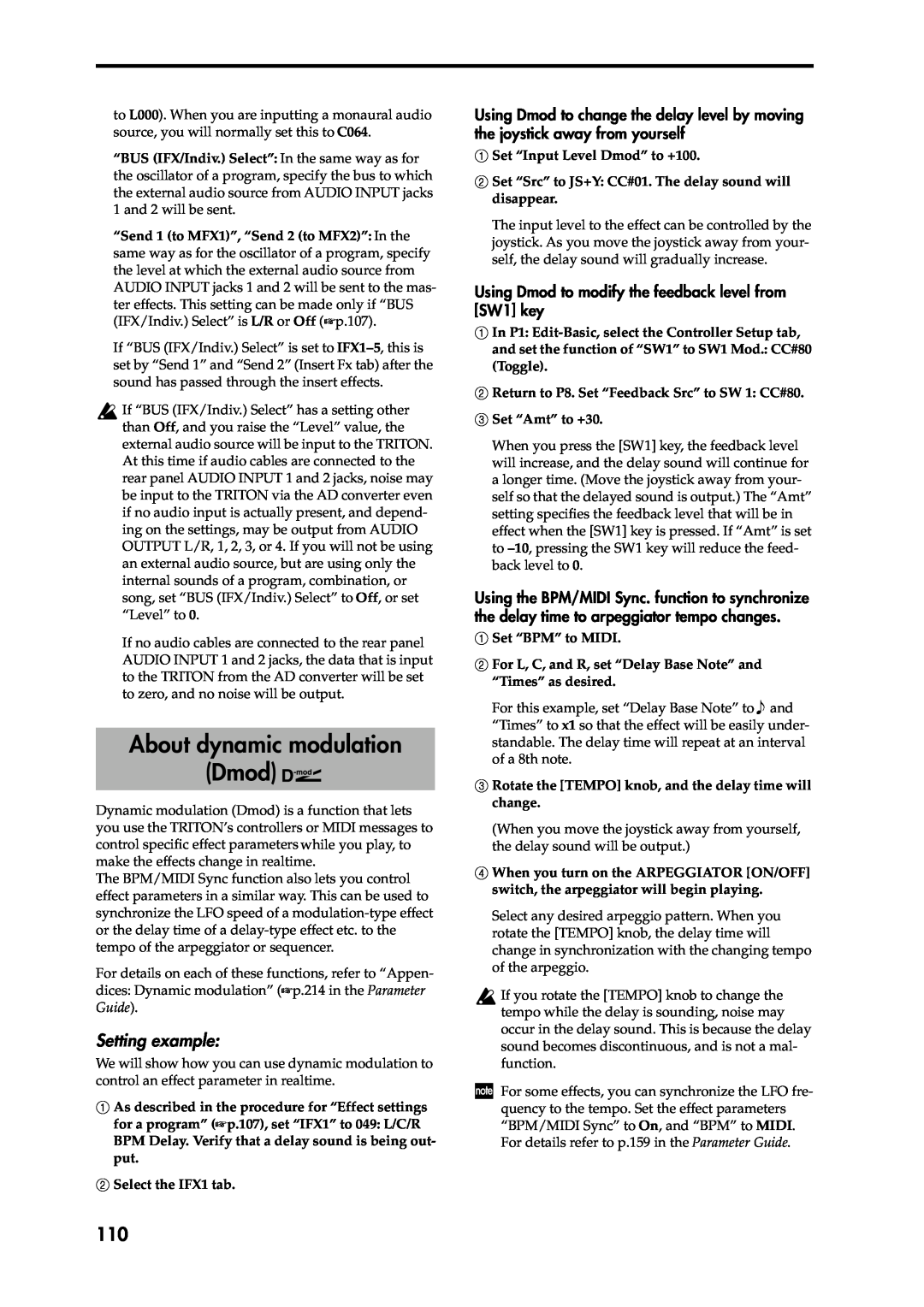 Korg Speaker System owner manual About dynamic modulation Dmod, Setting example 