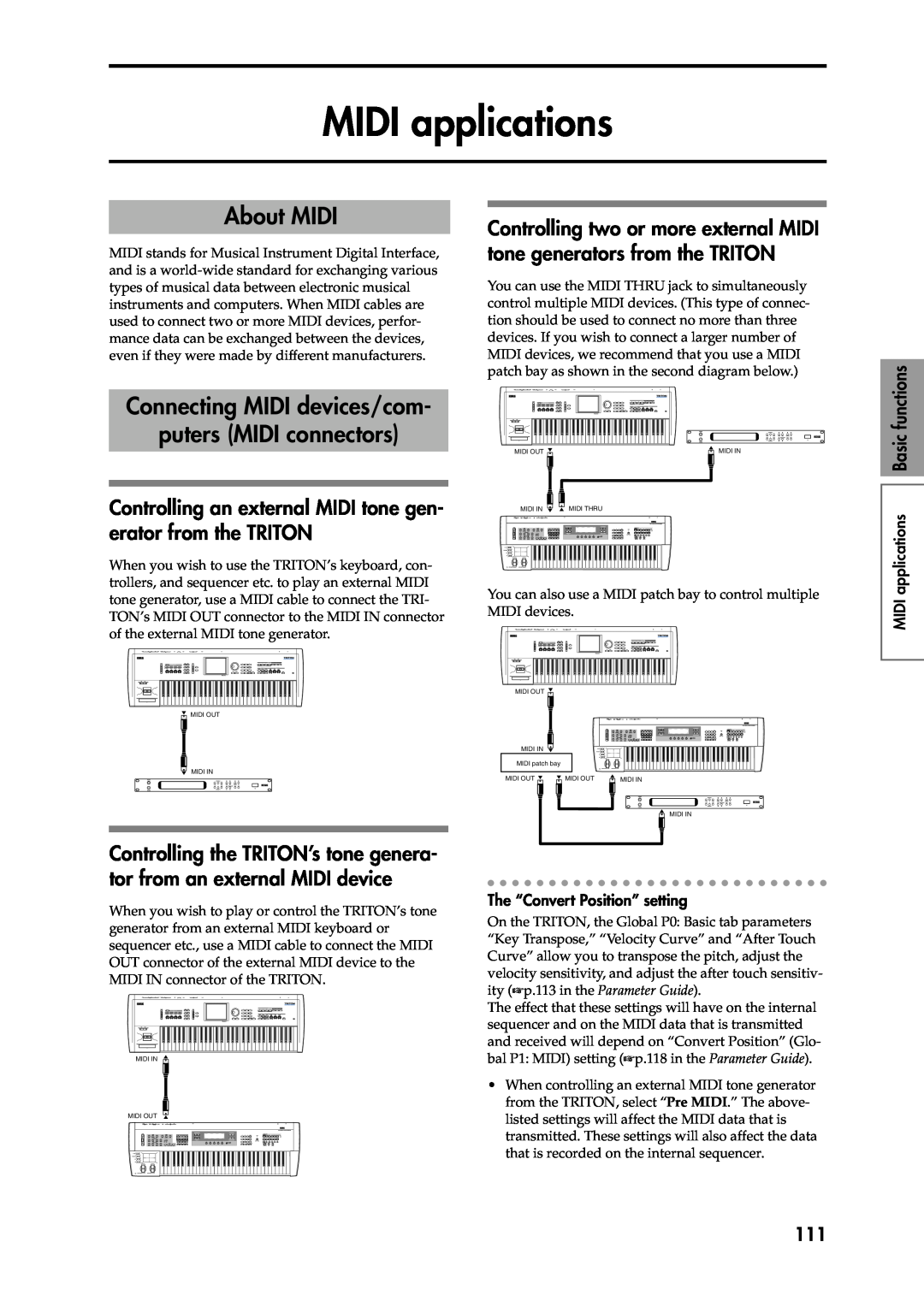 Korg Speaker System owner manual MIDI applications, About MIDI, Connecting MIDI devices/com, puters MIDI connectors 
