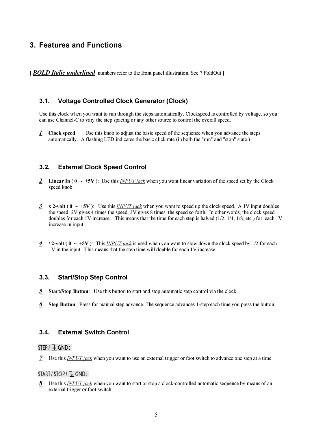 Korg SQ-10 user manual Features and Functions, Voltage Controlled Clock Generator Clock, External Clock Speed Control 