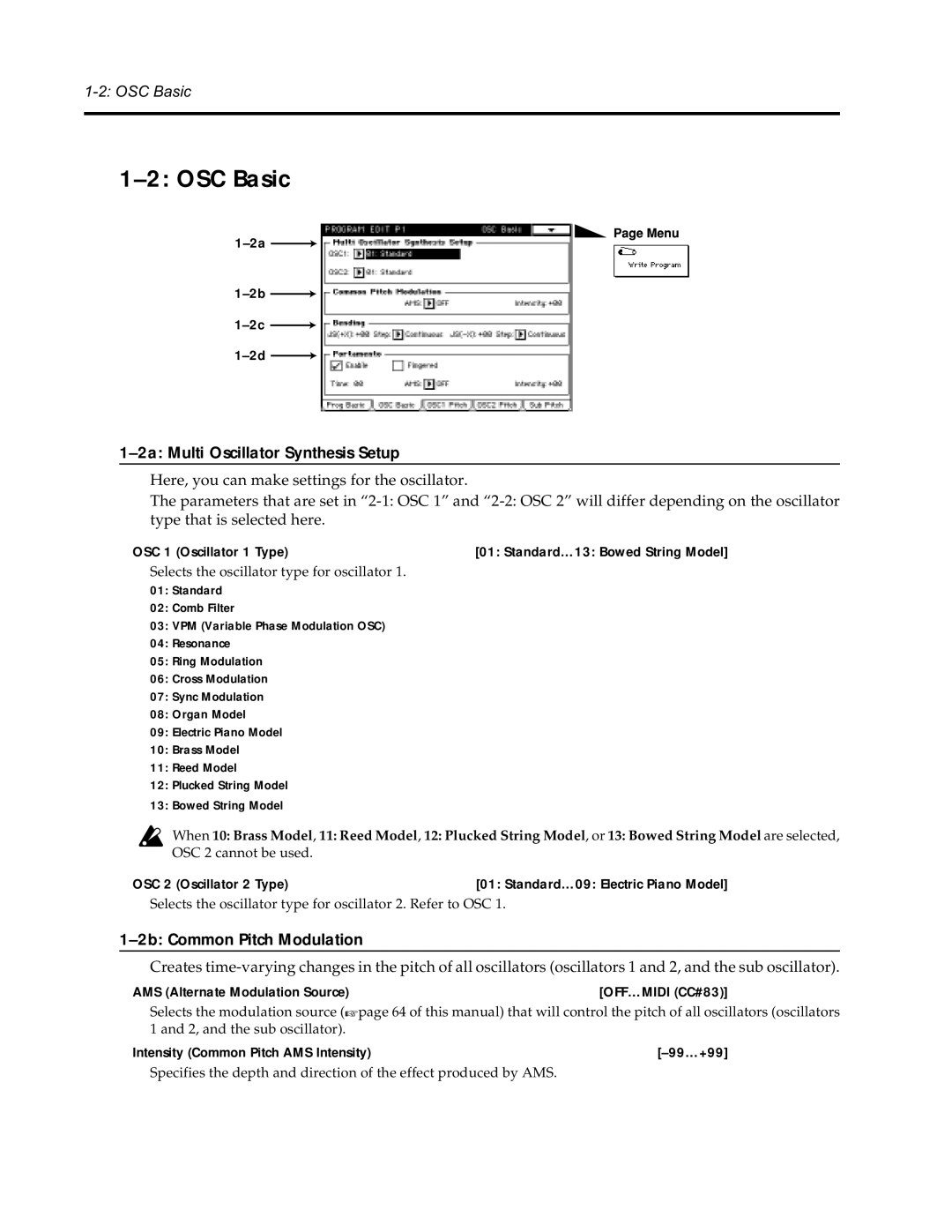 Korg Synthesizer manual OSC Basic, 2a Multi Oscillator Synthesis Setup, 2b Common Pitch Modulation 