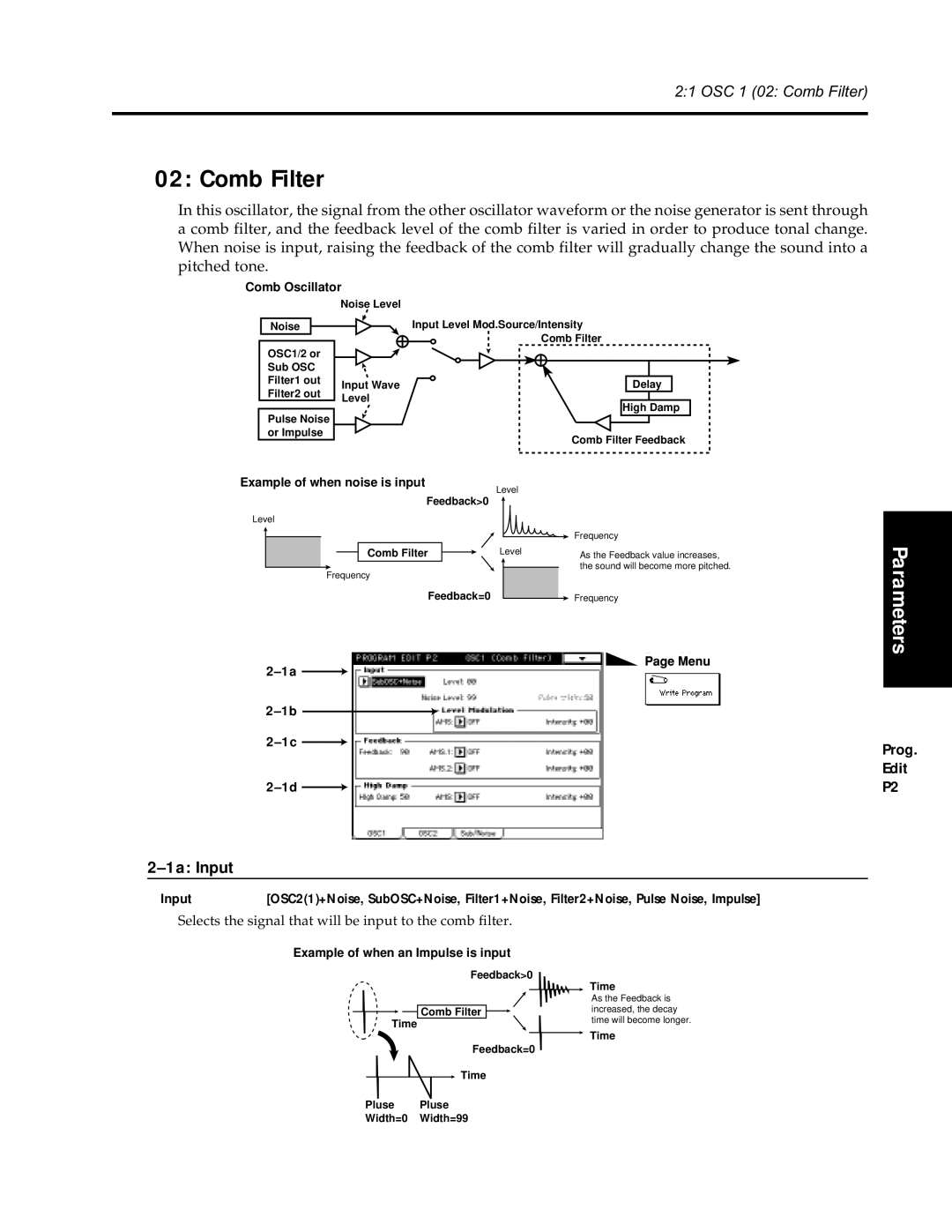 Korg Synthesizer manual Comb Filter, 1a Input 