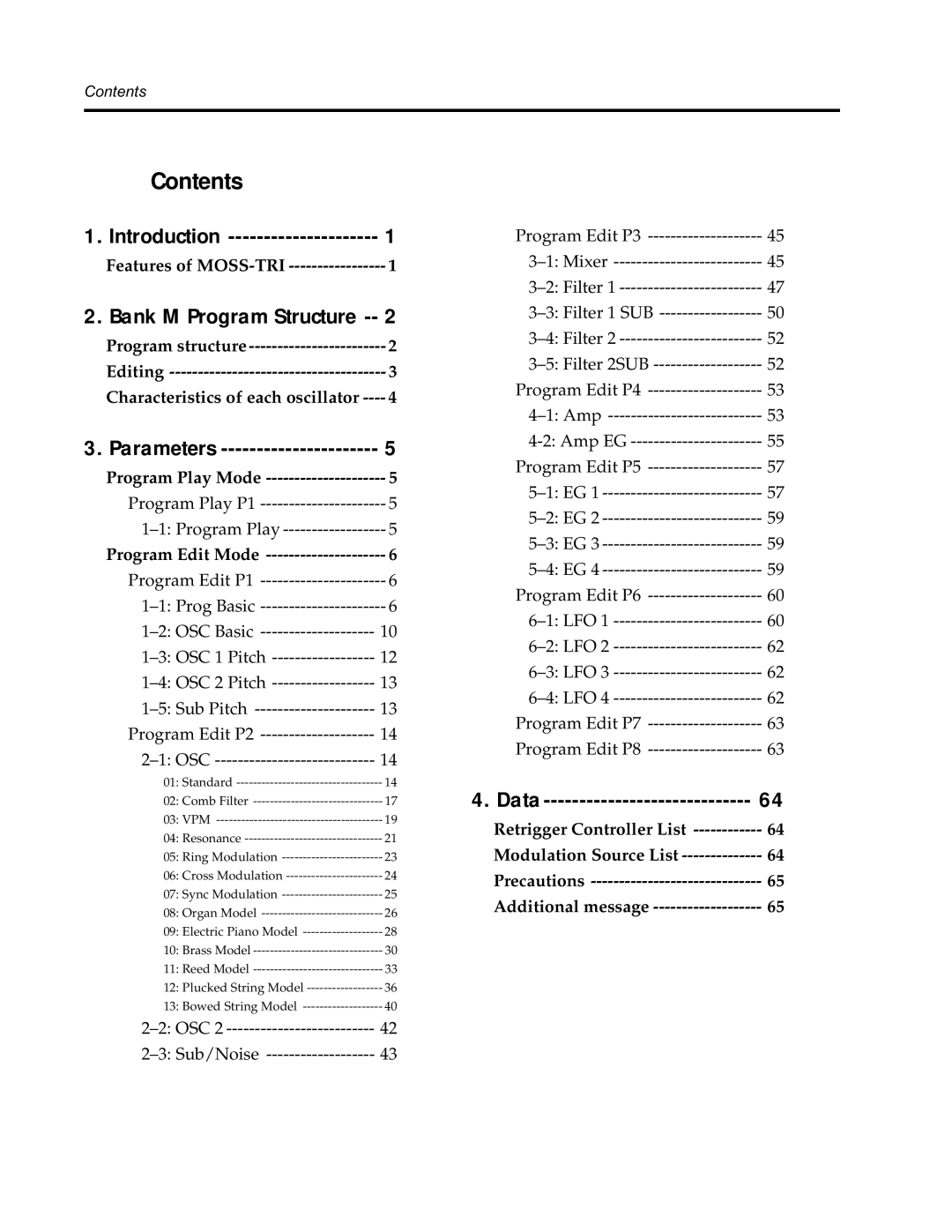 Korg Synthesizer manual Contents 