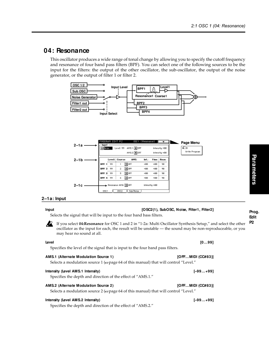 Korg Synthesizer manual Resonance, 1a Input 