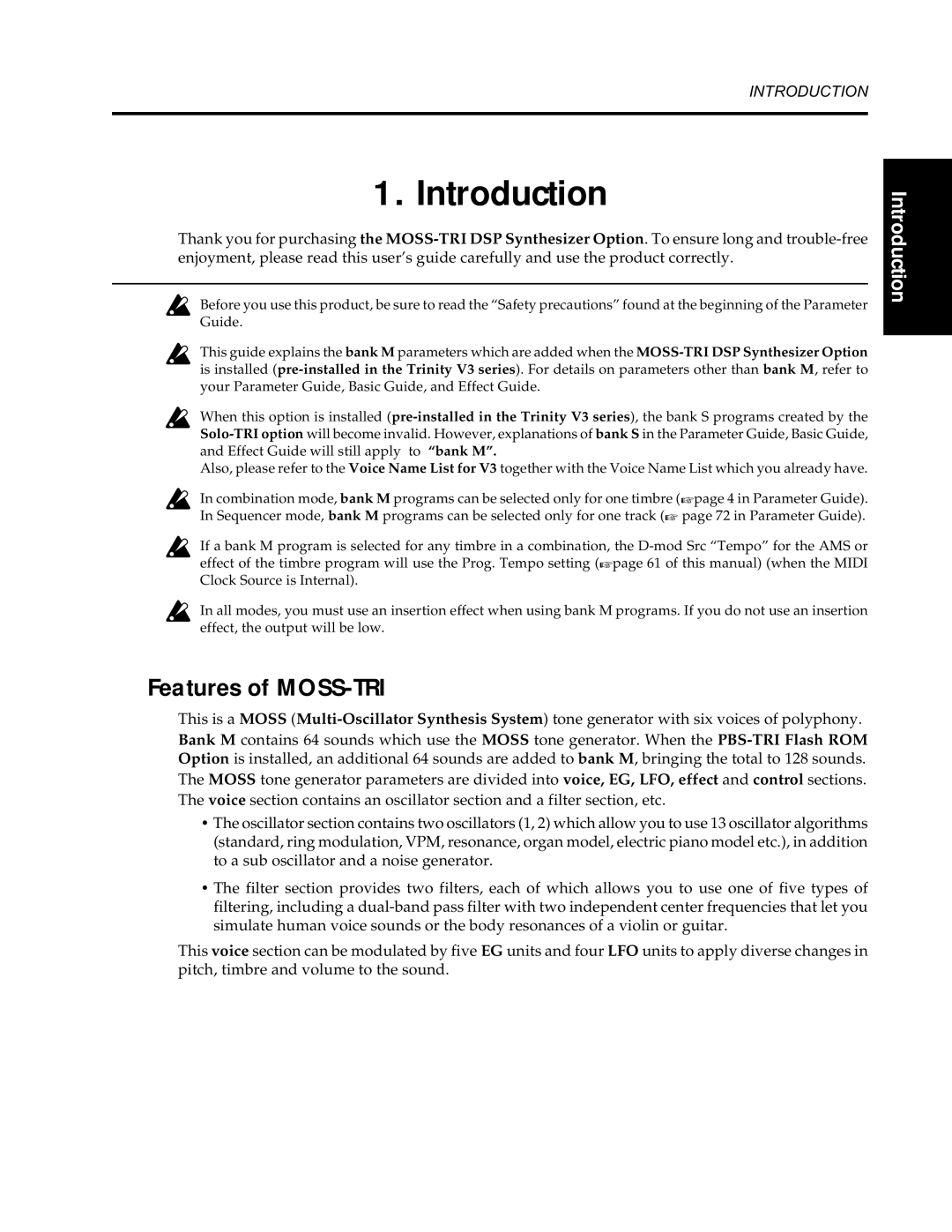 Korg Synthesizer manual Introduction, Features of MOSS-TRI 