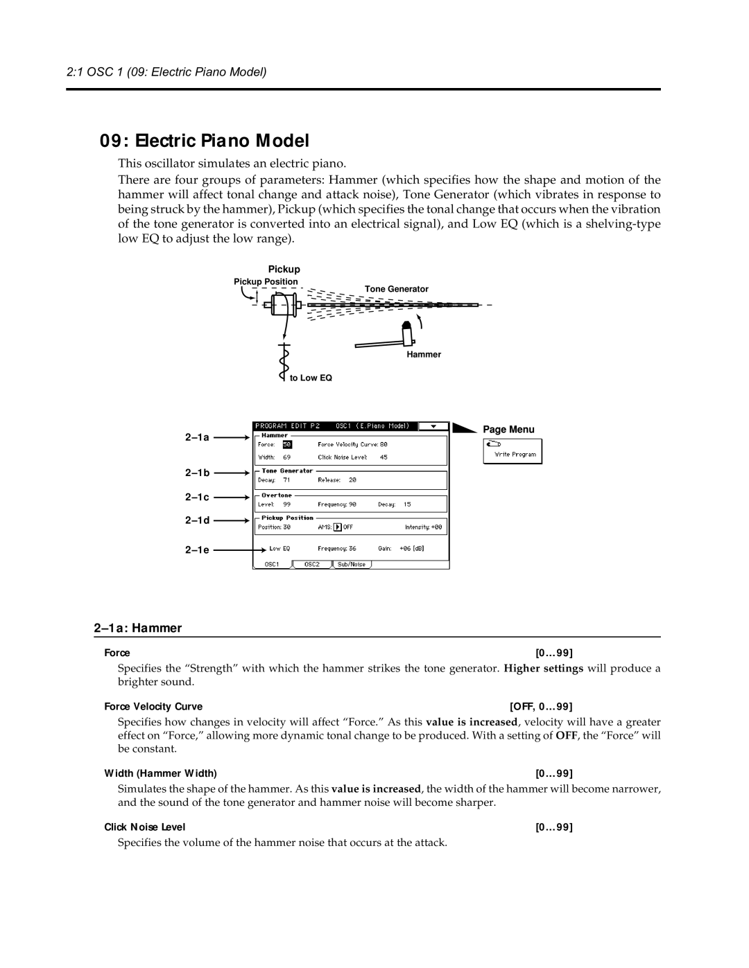 Korg Synthesizer manual Electric Piano Model, 1a Hammer 