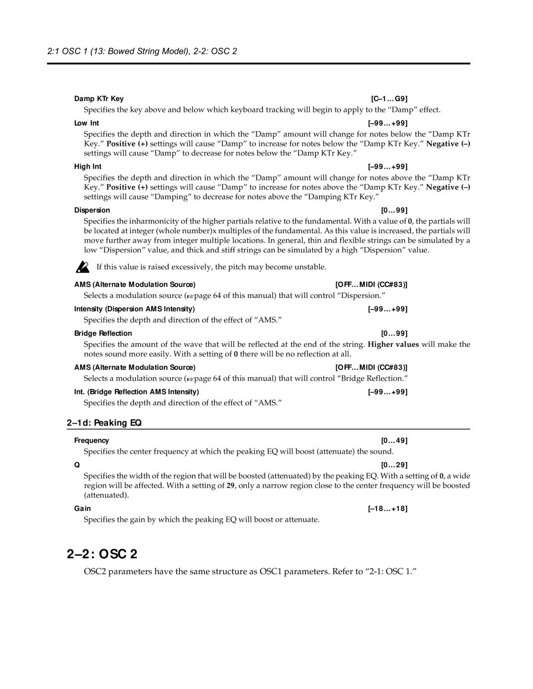 Korg Synthesizer manual Osc, 1d Peaking EQ 