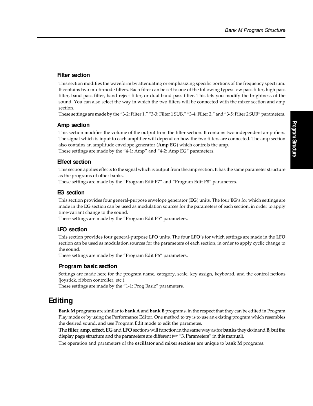 Korg Synthesizer manual Editing, Filter section 